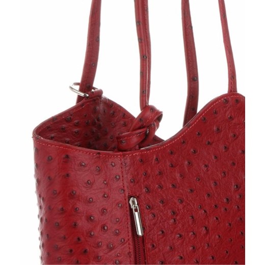 Genuine Leather shopper bag duża elegancka czerwona bez dodatków 