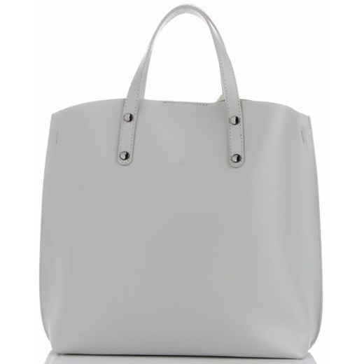 Biała shopper bag Genuine Leather do ręki matowa bez dodatków elegancka 