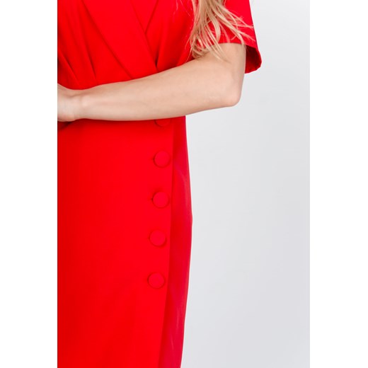 Sukienka czerwona Zoio z krótkimi rękawami mini na lato bez wzorów 