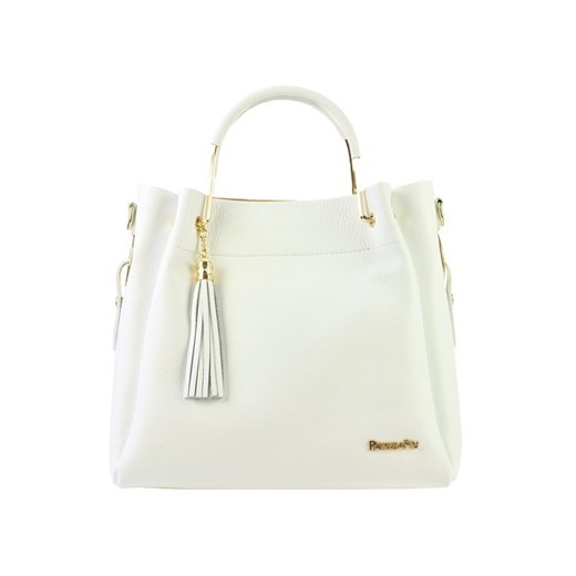Shopper bag Patrizia Piu biała skórzana z frędzlami do ręki elegancka 