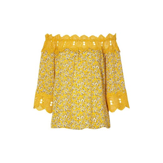 Bluzka damska żółta Cream z długim rękawem z dekoltem typu hiszpanka 