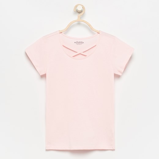 Reserved - T-shirt z ozdobnym dekoltem - Różowy Reserved  140 