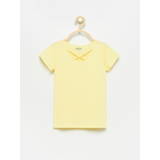 Reserved - T-shirt z ozdobnym dekoltem - Żółty Reserved  146 