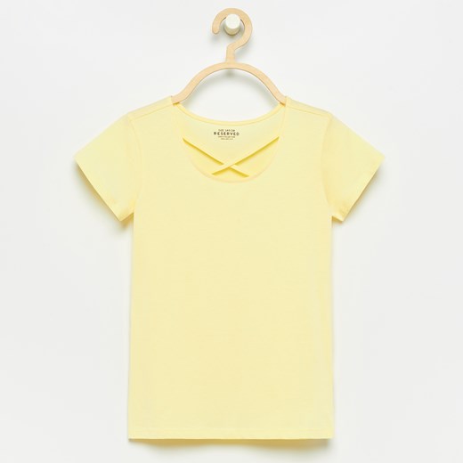 Reserved - T-shirt z ozdobnym dekoltem - Żółty Reserved  158 