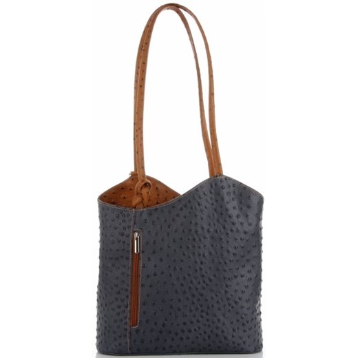 Czarna shopper bag Genuine Leather na ramię ze skóry bez dodatków 