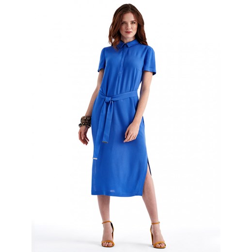 Sukienka Potis & Verso niebieska z krótkimi rękawami midi 