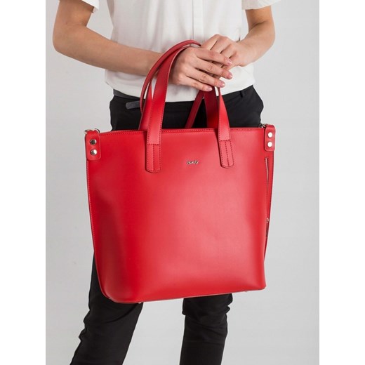 Shopper bag Rovicky do ręki czerwona elegancka skórzana bez dodatków 