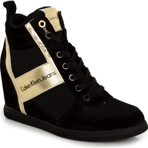 Sneakersy damskie Calvin Klein czarne na koturnie młodzieżowe z zamszu