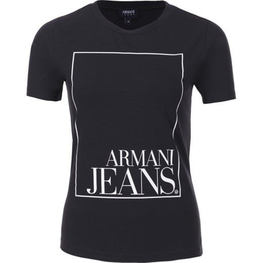 Bluzka damska Armani Jeans z napisami bawełniana z okrągłym dekoltem 