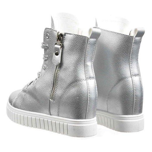 Sneakersy damskie Pantofelek24 wiązane srebrne na koturnie młodzieżowe 