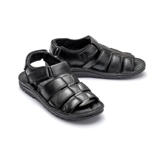 Sandały męskie czarne Comfortabel na rzepy skórzane 