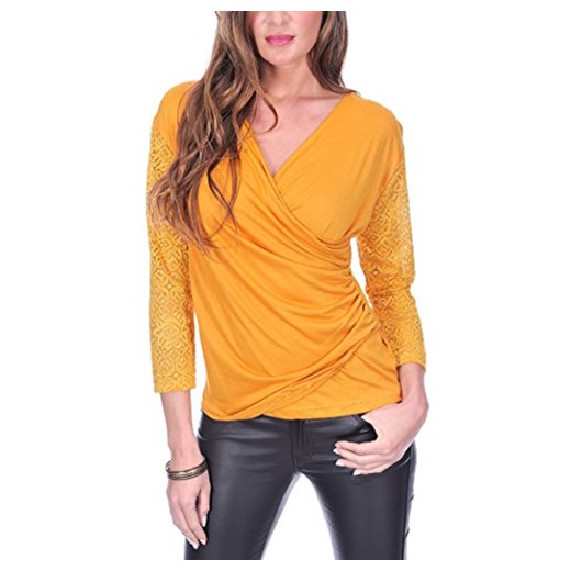Pomarańczowy bluzka damska Anouska bez wzorów z długimi rękawami casual 