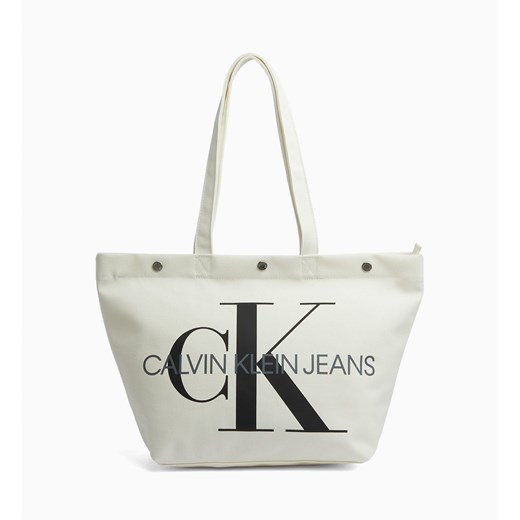Shopper bag beżowa Calvin Klein duża bez dodatków na ramię 