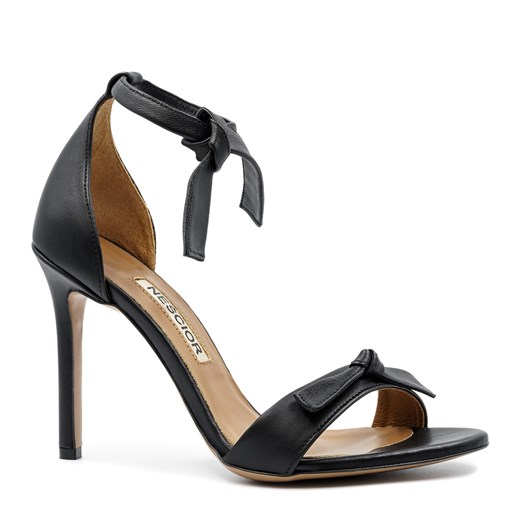 Czarne zawiązywane w kostce skórzane szpilki sandały 103K ze sklepu NESCIOR w kategorii Sandały damskie - zdjęcie 67226125