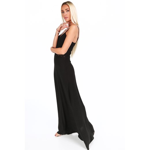 Długa elegancka sukienka na ramiączkach czarna 9855  fasardi L fasardi.com