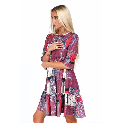Fioletowa sukienka w orientalne wzory na co dzień 20830 fasardi  S fasardi.com