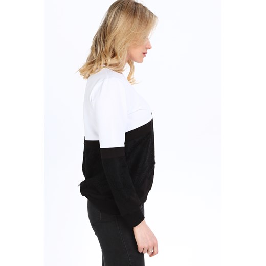 Biało-czarna bluza z koronką na co dzień 2074  fasardi XL fasardi.com
