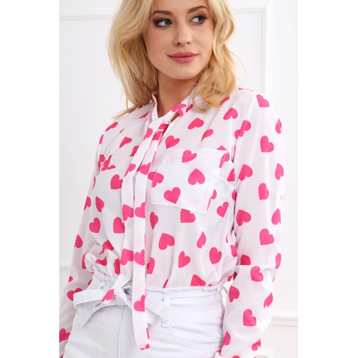 Elegancka biała bluzka w różowe serca 2081  fasardi M fasardi.com