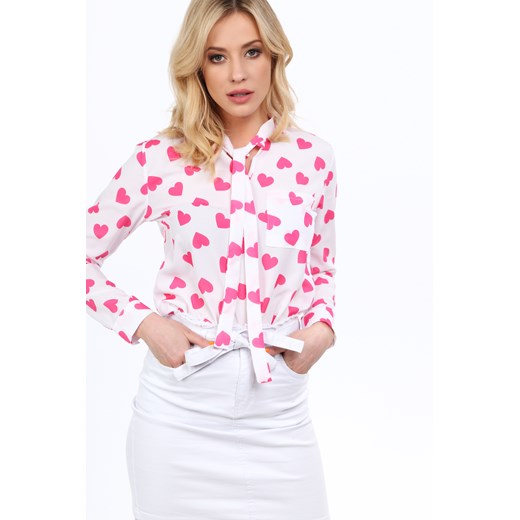 Elegancka biała bluzka w różowe serca 2081  fasardi XL fasardi.com