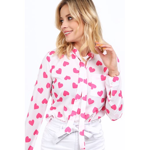 Elegancka biała bluzka w różowe serca 2081 fasardi  XL fasardi.com