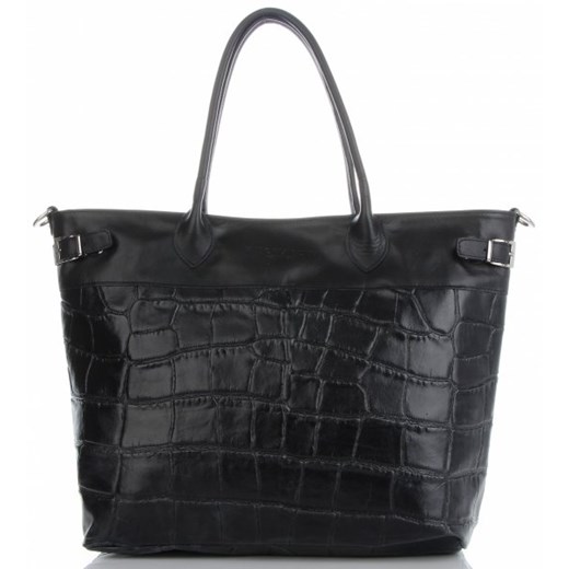 Shopper bag Vittoria Gotti ze skóry elegancka z tłoczeniem mieszcząca a4 bez dodatków 