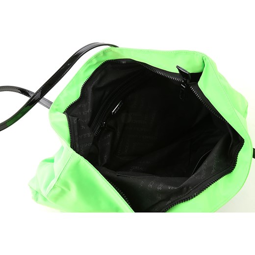 Shopper bag Versace zielona mieszcząca a7 na ramię nylonowa 