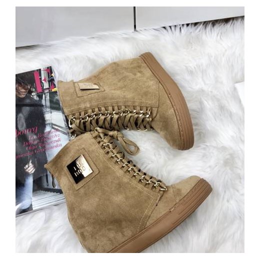 Sneakersy damskie Lu Boo wiązane na koturnie bez wzorów 