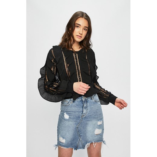 Bluzka damska Guess Jeans z okrągłym dekoltem tkaninowa czarna 