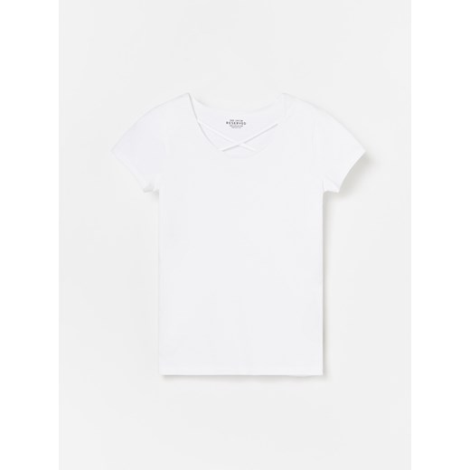 Reserved - T-shirt z ozdobnym dekoltem - Biały  Reserved 158 