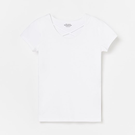 Reserved - T-shirt z ozdobnym dekoltem - Biały  Reserved 146 