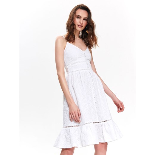 Biała sukienka Top Secret rozkloszowana bez wzorów z dekoltem w serek 