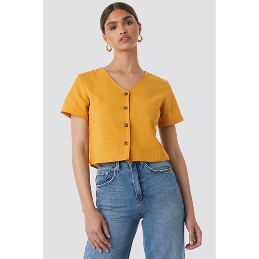 NA-KD Linen Look Buttoned Top - Yellow  NA-KD 34 