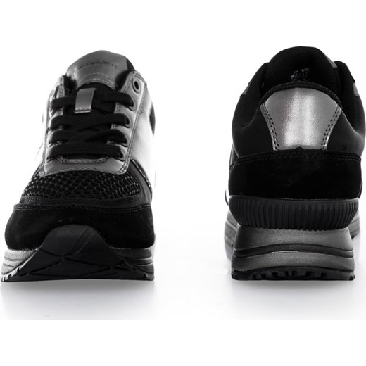 Buty sportowe damskie Calvin Klein sneakersy młodzieżowe czarne ze skóry na płaskiej podeszwie gładkie 