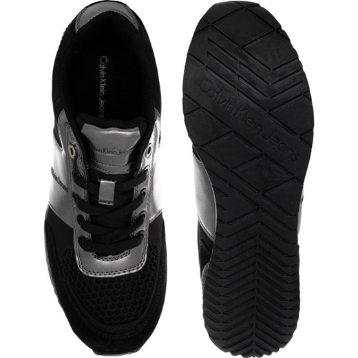 Buty sportowe damskie czarne Calvin Klein sneakersy młodzieżowe na płaskiej podeszwie ze skóry sznurowane 