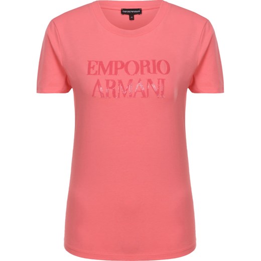 Bluzka damska Emporio Armani różowa bawełniana glamour z krótkim rękawem 