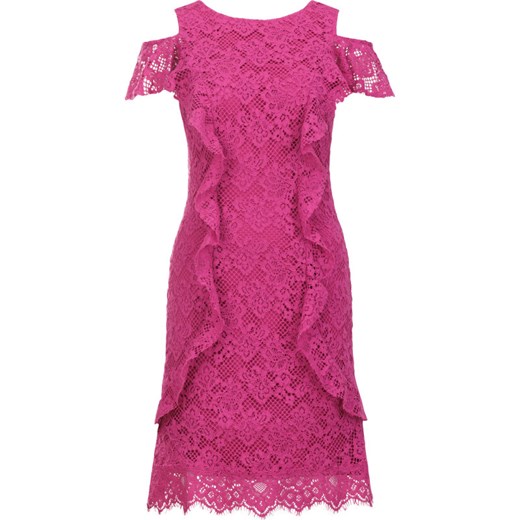 Sukienka różowa Pinko z odkrytymi ramionami z krótkim rękawem z okrągłym dekoltem midi 