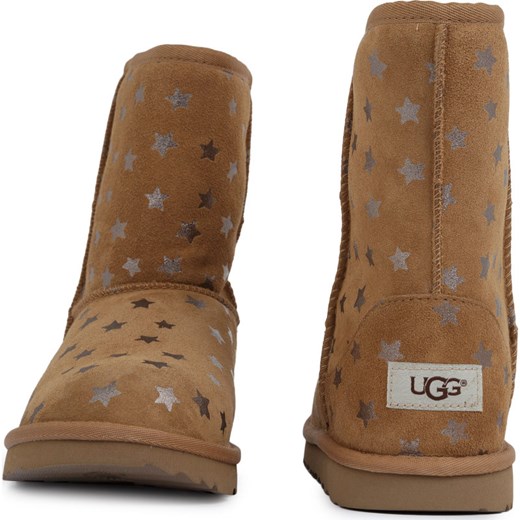 Buty zimowe dziecięce Ugg na zimę bez zapięcia w nadruki brązowe śniegowce 
