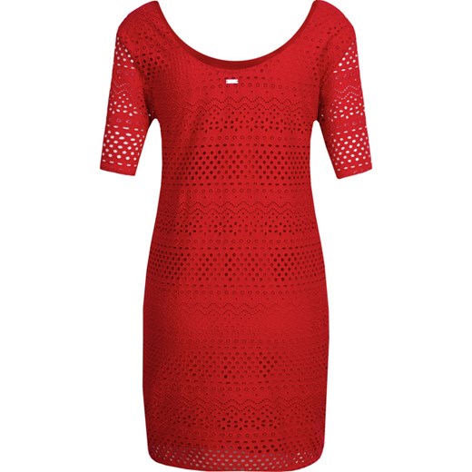 Sukienka czerwona Armani prosta mini z okrągłym dekoltem 