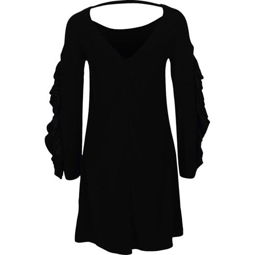 Sukienka Liu jo czarna z okrągłym dekoltem bez wzorów z długim rękawem 