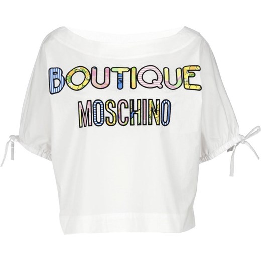 Biała bluzka damska Boutique Moschino z napisami 