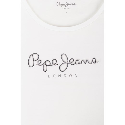 Bluzka damska Pepe Jeans bawełniana biała wiosenna z krótkimi rękawami z okrągłym dekoltem 