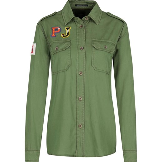 Koszula damska zielona Pepe Jeans z kołnierzykiem w militarnym stylu z długim rękawem 