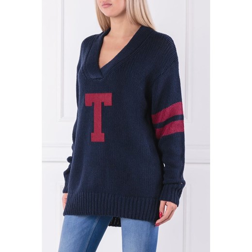 Sweter damski Tommy Jeans z dekoltem w serek wełniany casual 