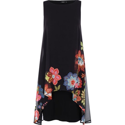 Sukienka Desigual bez rękawów midi czarna na spacer w kwiaty casualowa z okrągłym dekoltem 