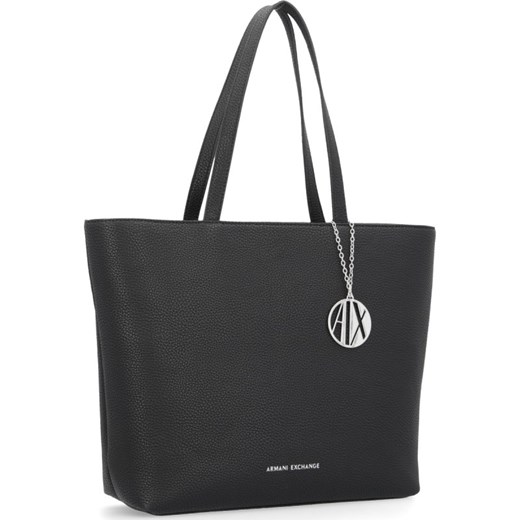 Shopper bag czarna Armani z breloczkiem elegancka na ramię matowa 