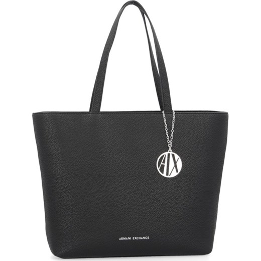 Shopper bag Armani czarna mieszcząca a5 z breloczkiem 