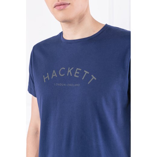 T-shirt męski niebieski Hackett London z krótkimi rękawami z napisem 