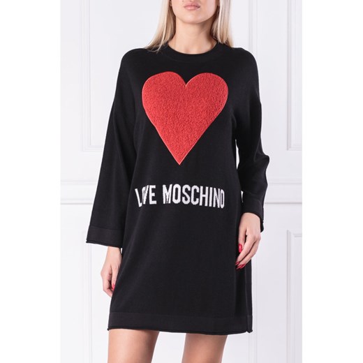 Sukienka Love Moschino z długimi rękawami z nadrukami na co dzień z okrągłym dekoltem 