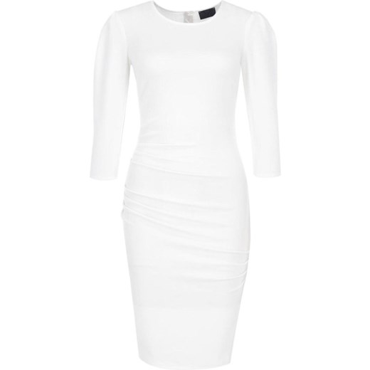Biała sukienka Elisabetta Franchi z okrągłym dekoltem bez wzorów elegancka midi 
