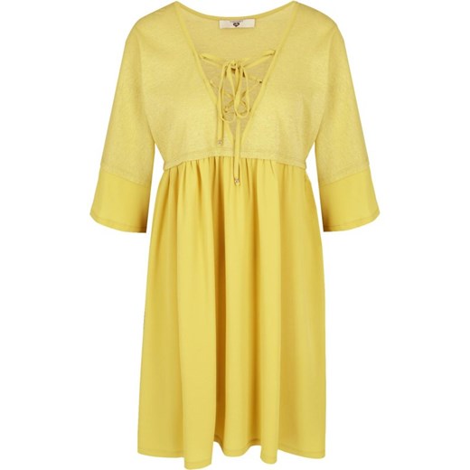 Sukienka Twin Set z dekoltem w serek mini żółta z długim rękawem 